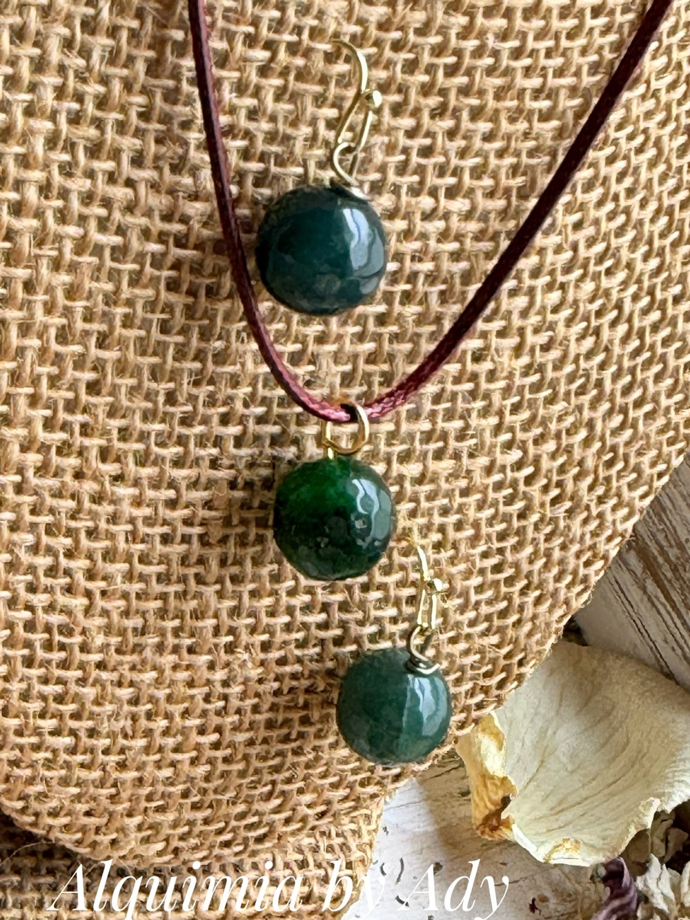 SET +Deep Green untreated emerald Round Pendant Necklace with Matching Earrings